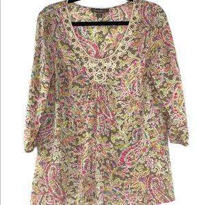 Tommy Bahama Paisley Top w/ Embellished Neck - XS